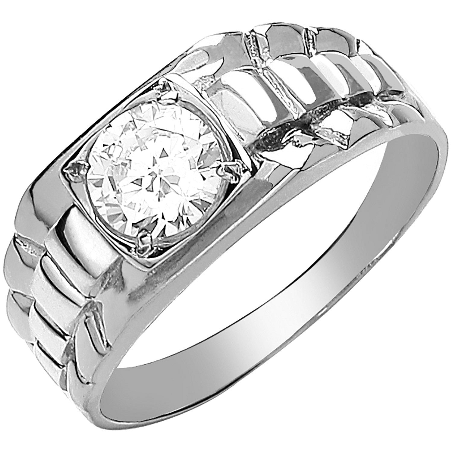 White Gold Gents Square Top Cubic Zirconia Ring - 9ct Gold