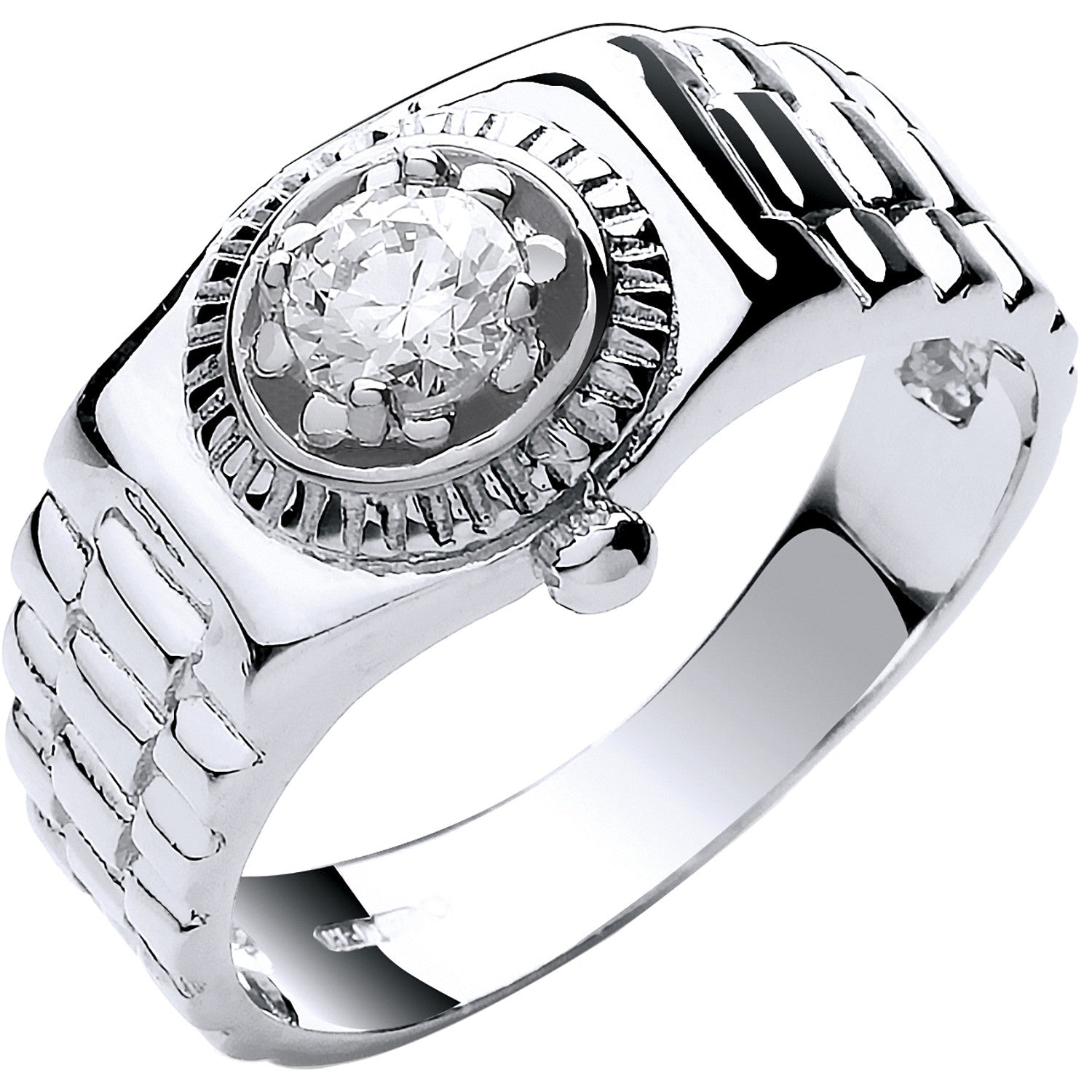 White Gold Gents Cubic Zirconia Ring - 9ct Gold