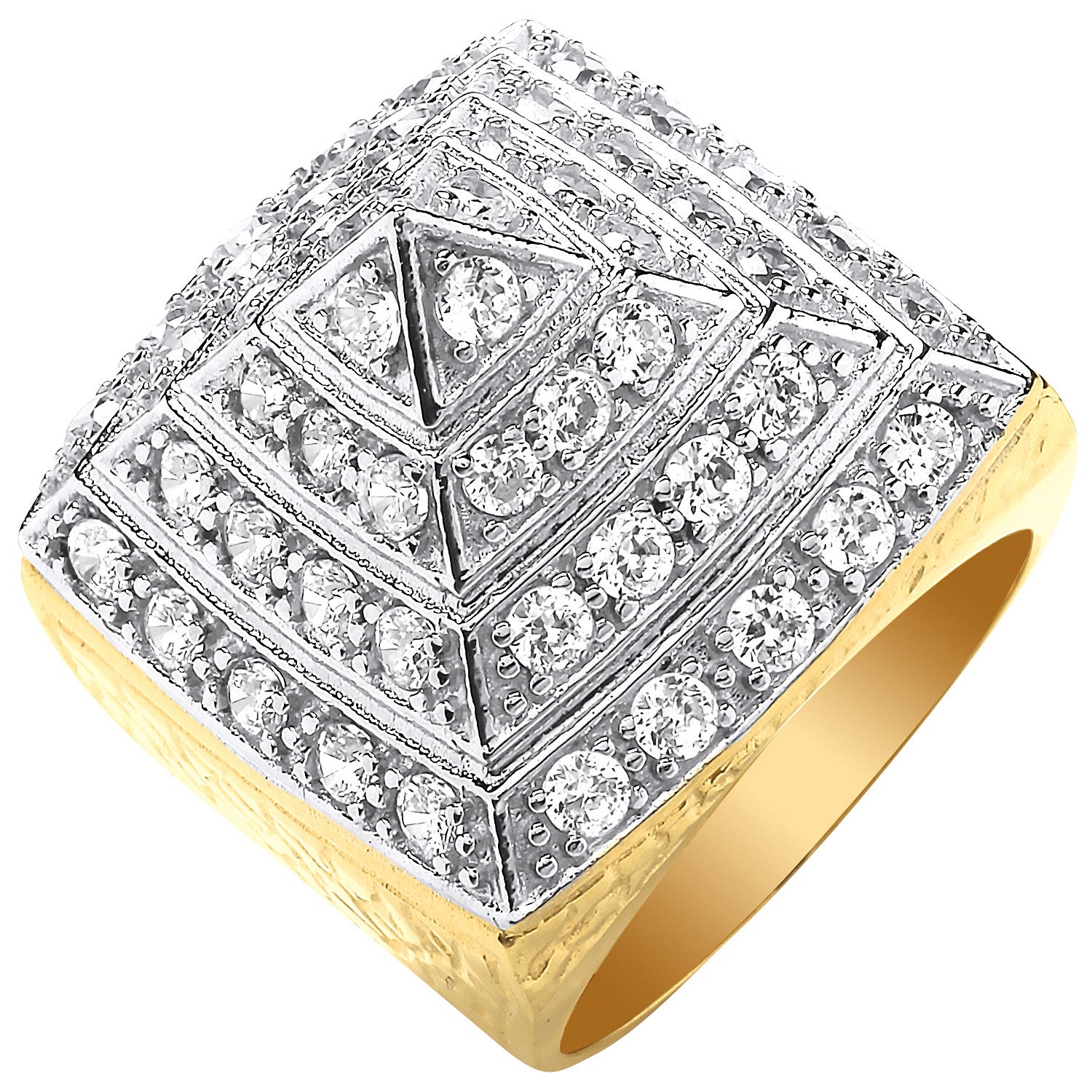 Yellow Gold Large Cubic Zirconia Pyramid Gents Ring - 9ct Gold