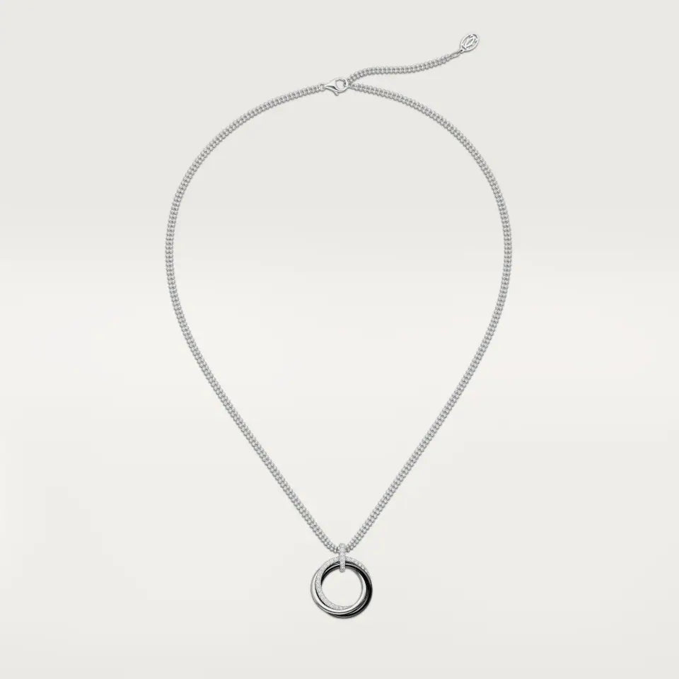 Cartier Trinity Pendant Black Ceramic Diamonds 18K White Gold