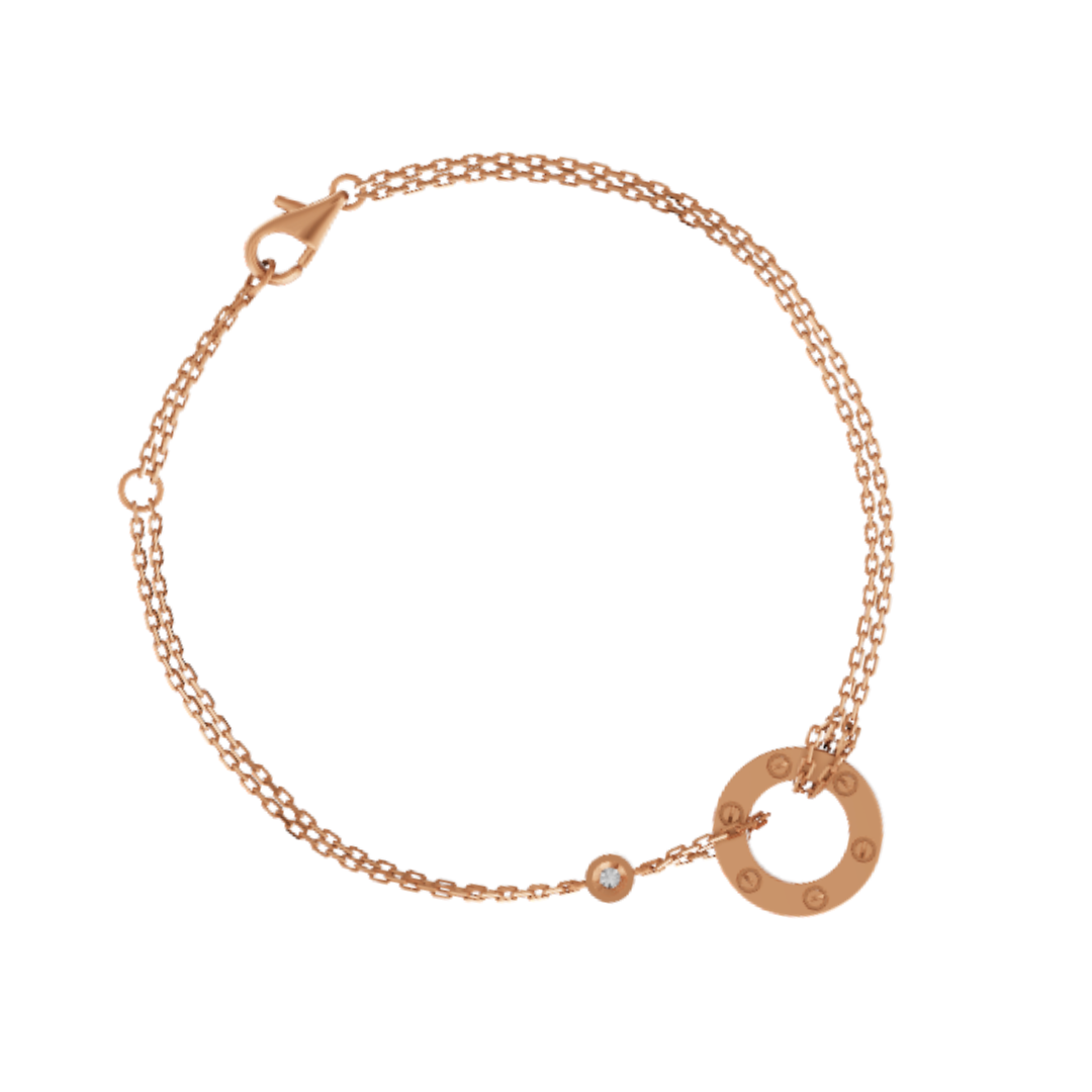 Cartier Love Bracelet Small Rings On Chain 2 Diamonds 18ct Gold