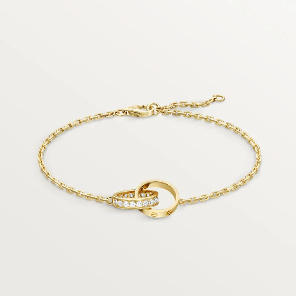 Cartier Love Bracelet on Chain Semi-Paved Diamonds 18K Yellow Gold