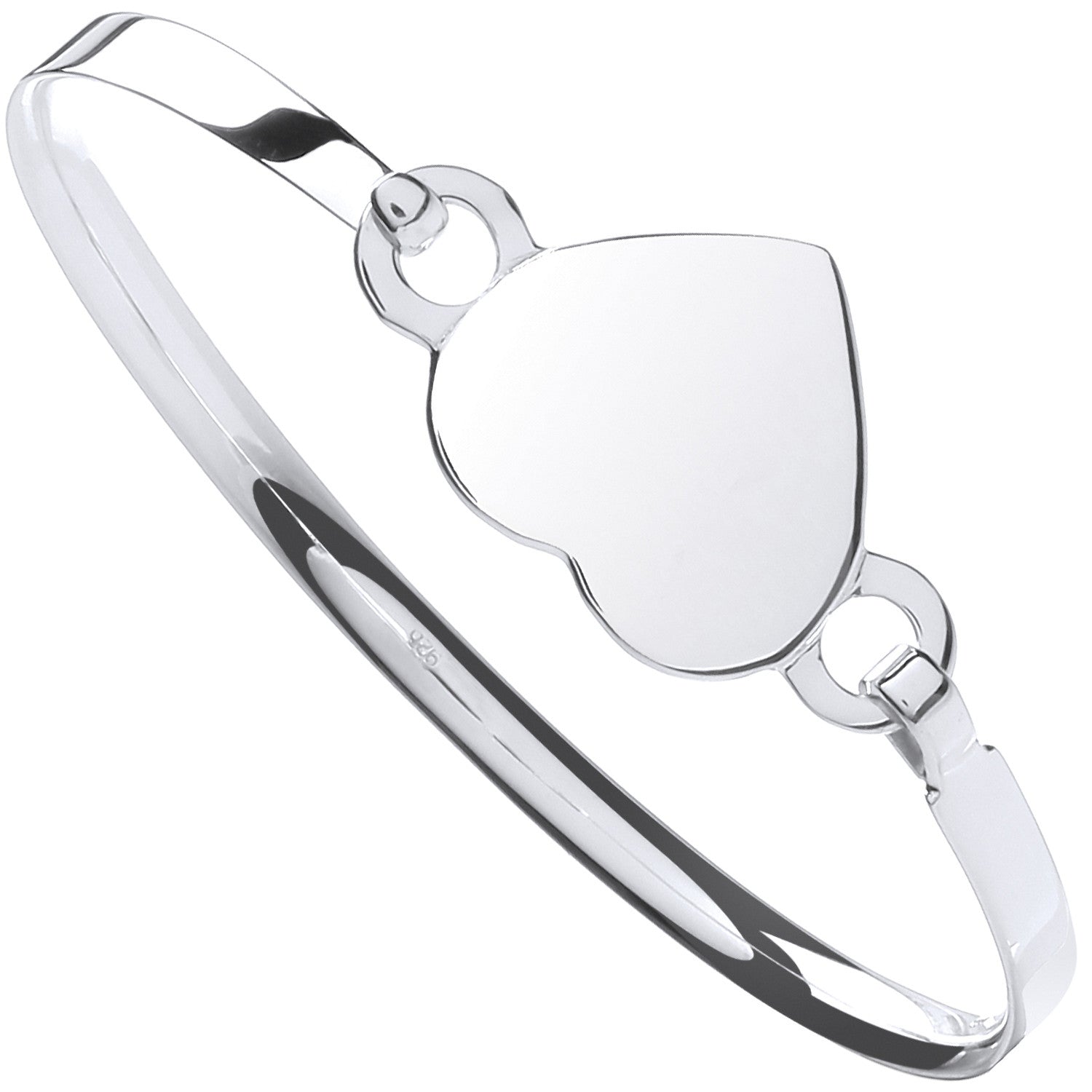 Silver Ladies Heart Bangle - Silver