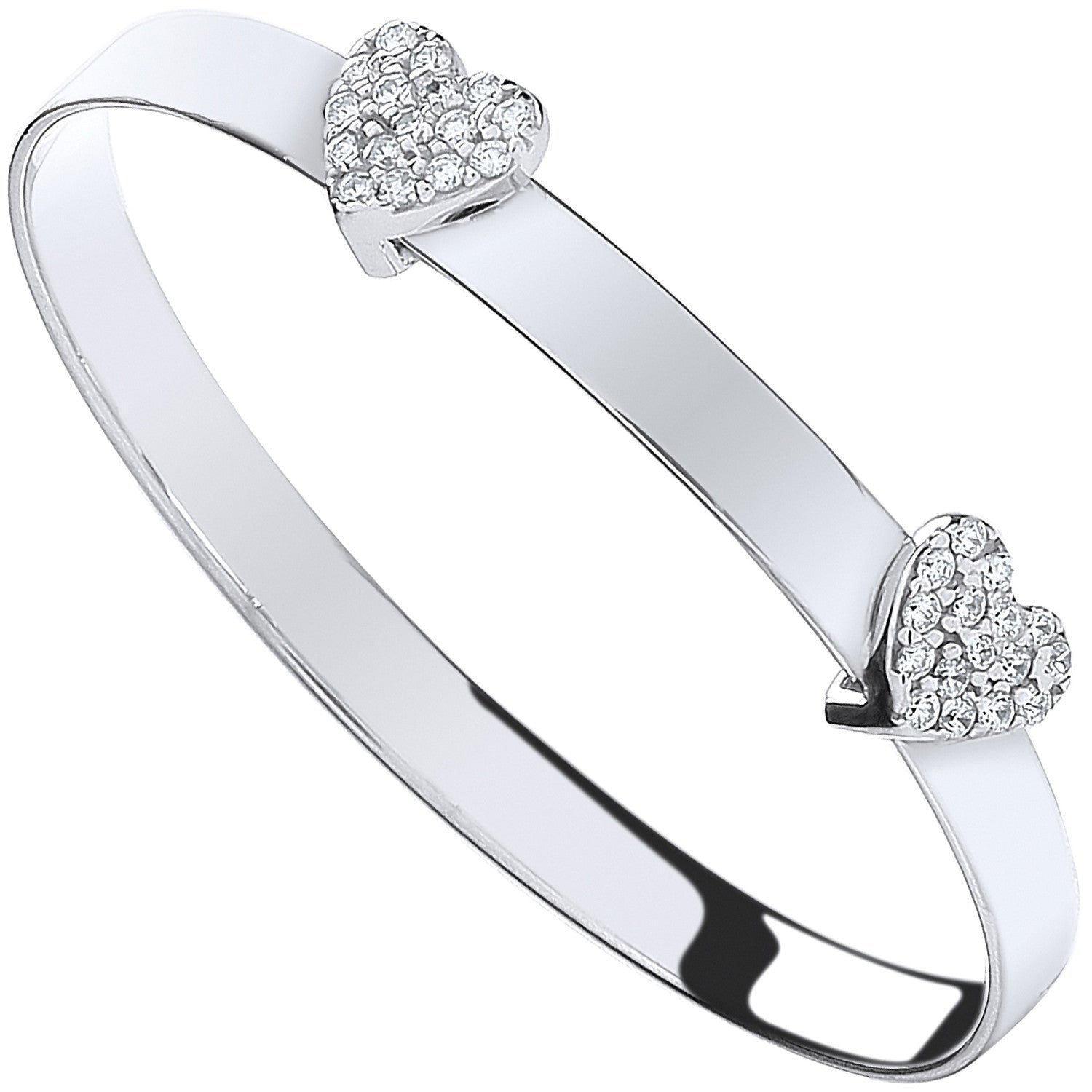 Silver Cubic Zirconia Heart Baby Expandable Bangle - Silver
