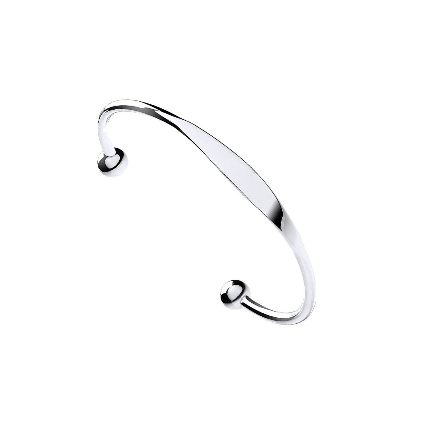 Silver Ladies Solid Torque Bangle with ID plate - Silver