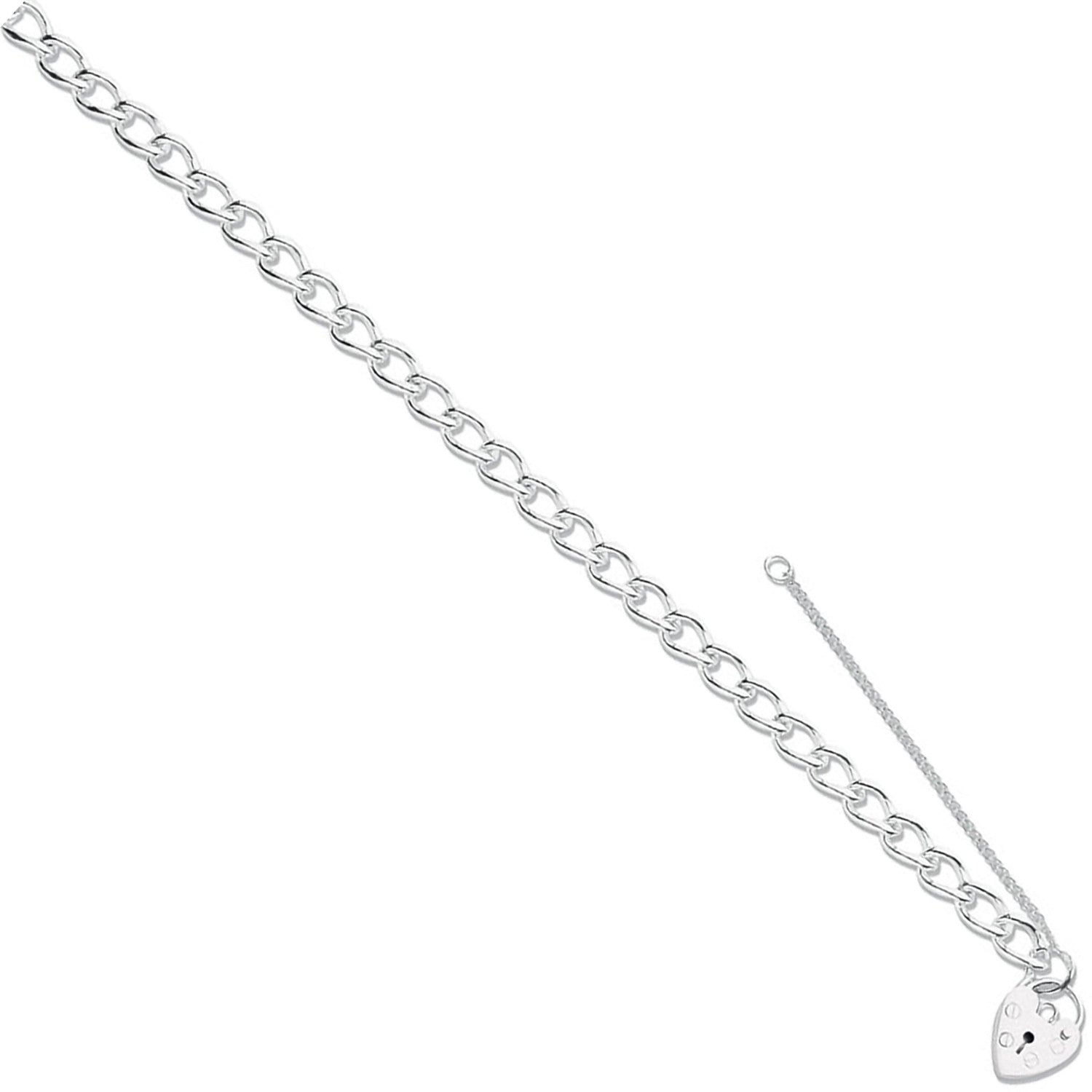 Silver Open Curb & Padlock Charm Bracelet - Silver