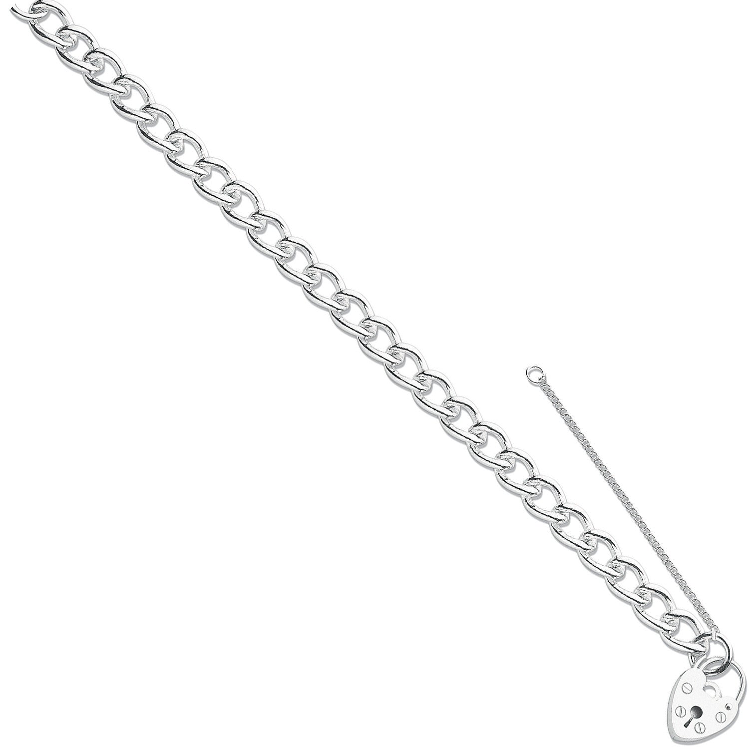 Silver Open Curb & Padlock Charm Bracelet - Silver