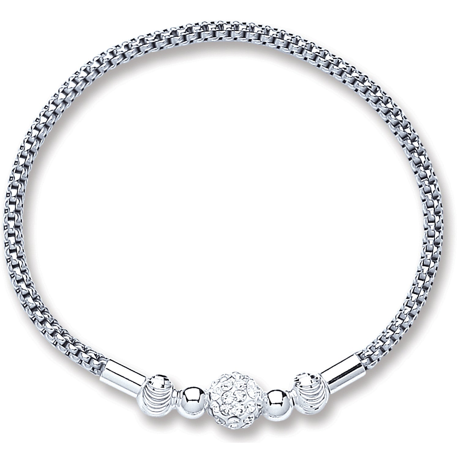 Silver Mesh with Crystal Ball Bracelet - Silver