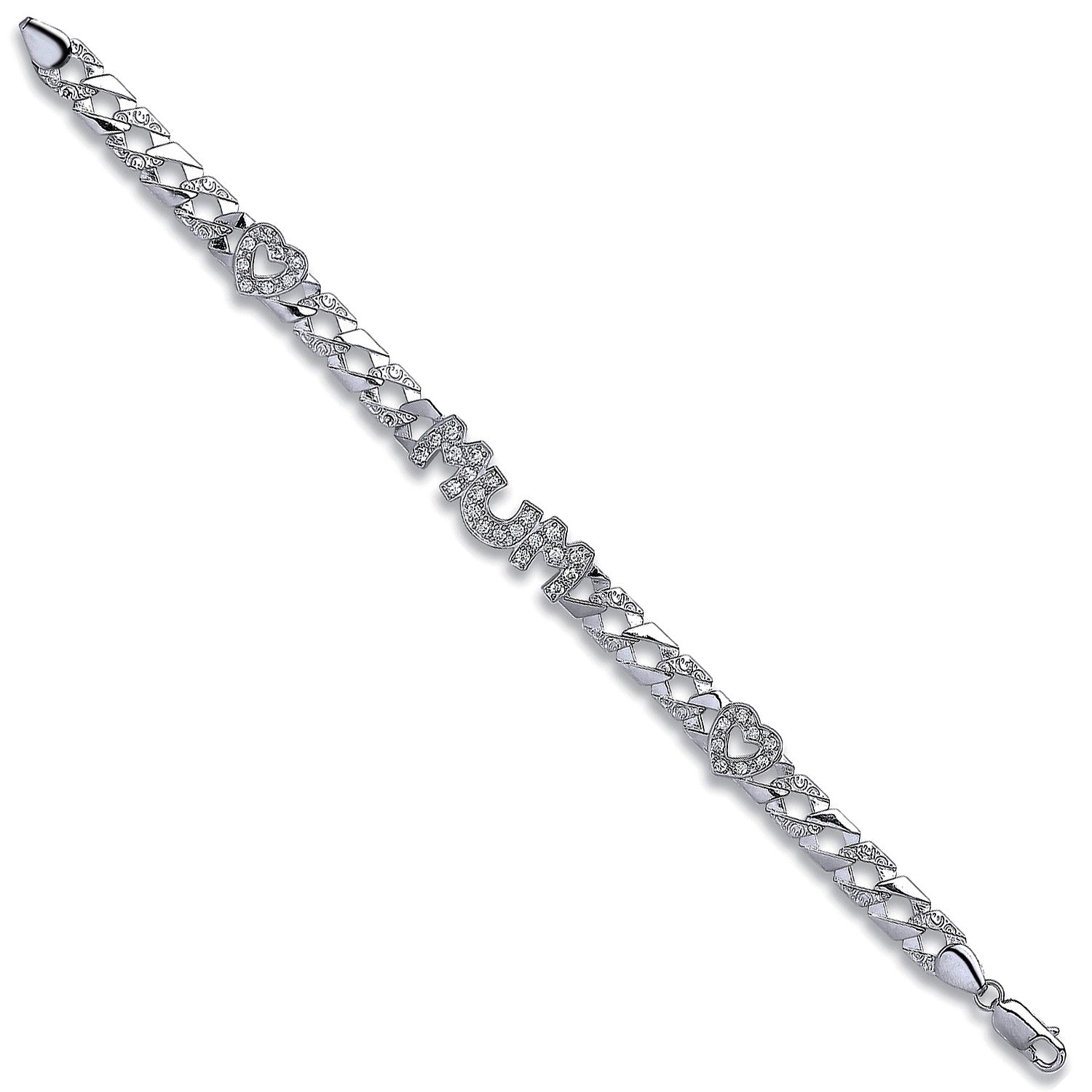 Silver Cubic Zirconia Mum & Heart Bracelet - Silver