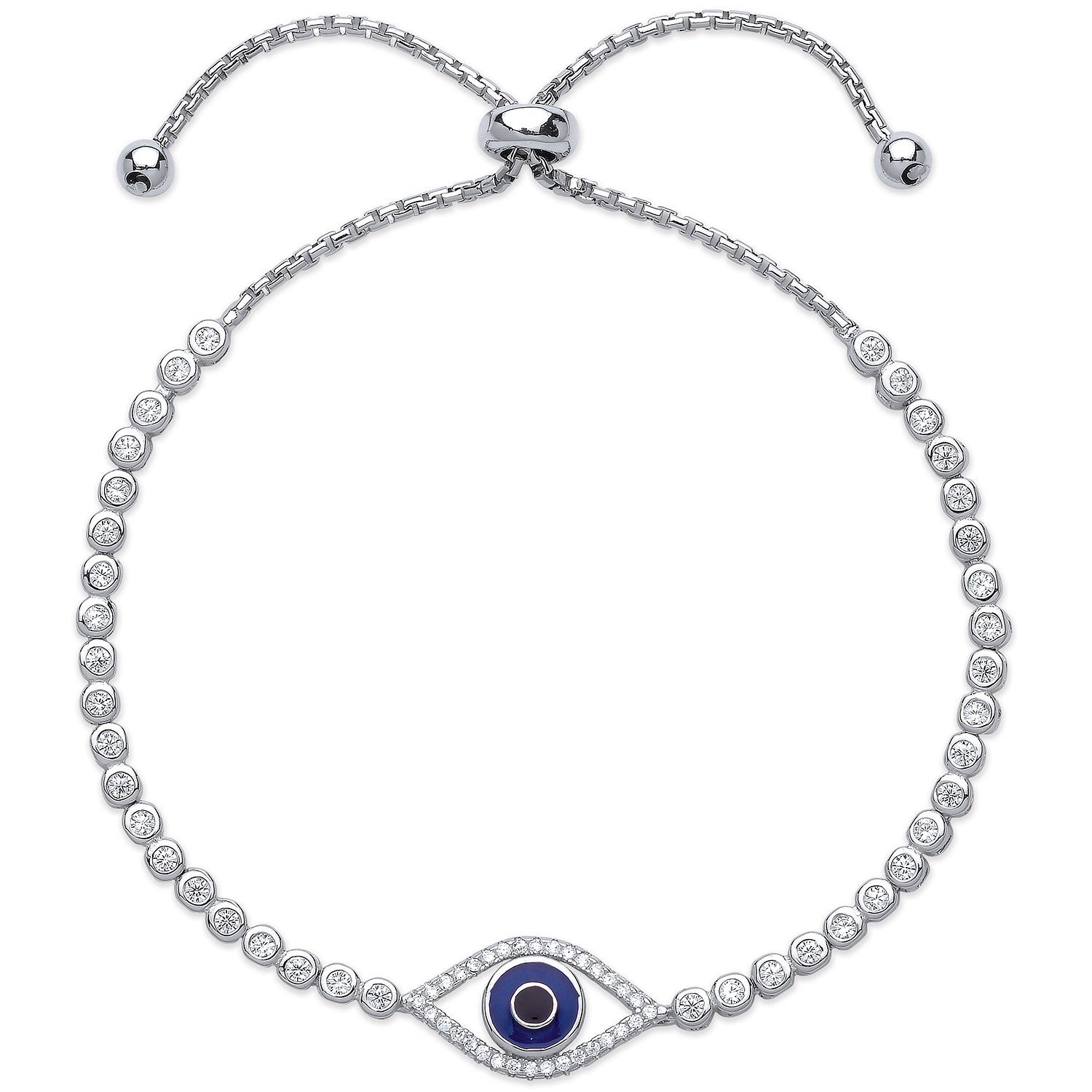 Silver Evil Eye Cubic Zirconia Friendship Bracelet - Silver