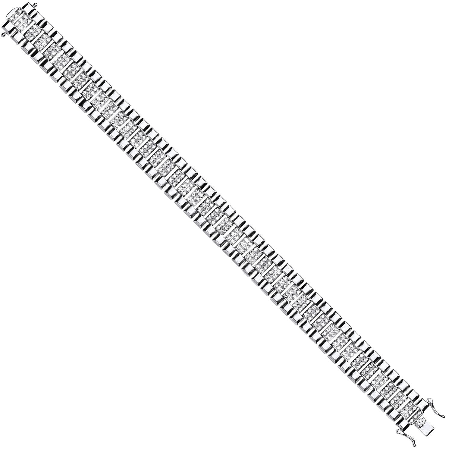 Silver 15mm Fancy Cubic Zirconia Link Gents Bracelet - Silver