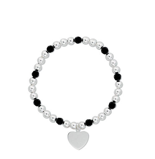 Silver & Black Beaded Heart Drop Bracelet - Silver