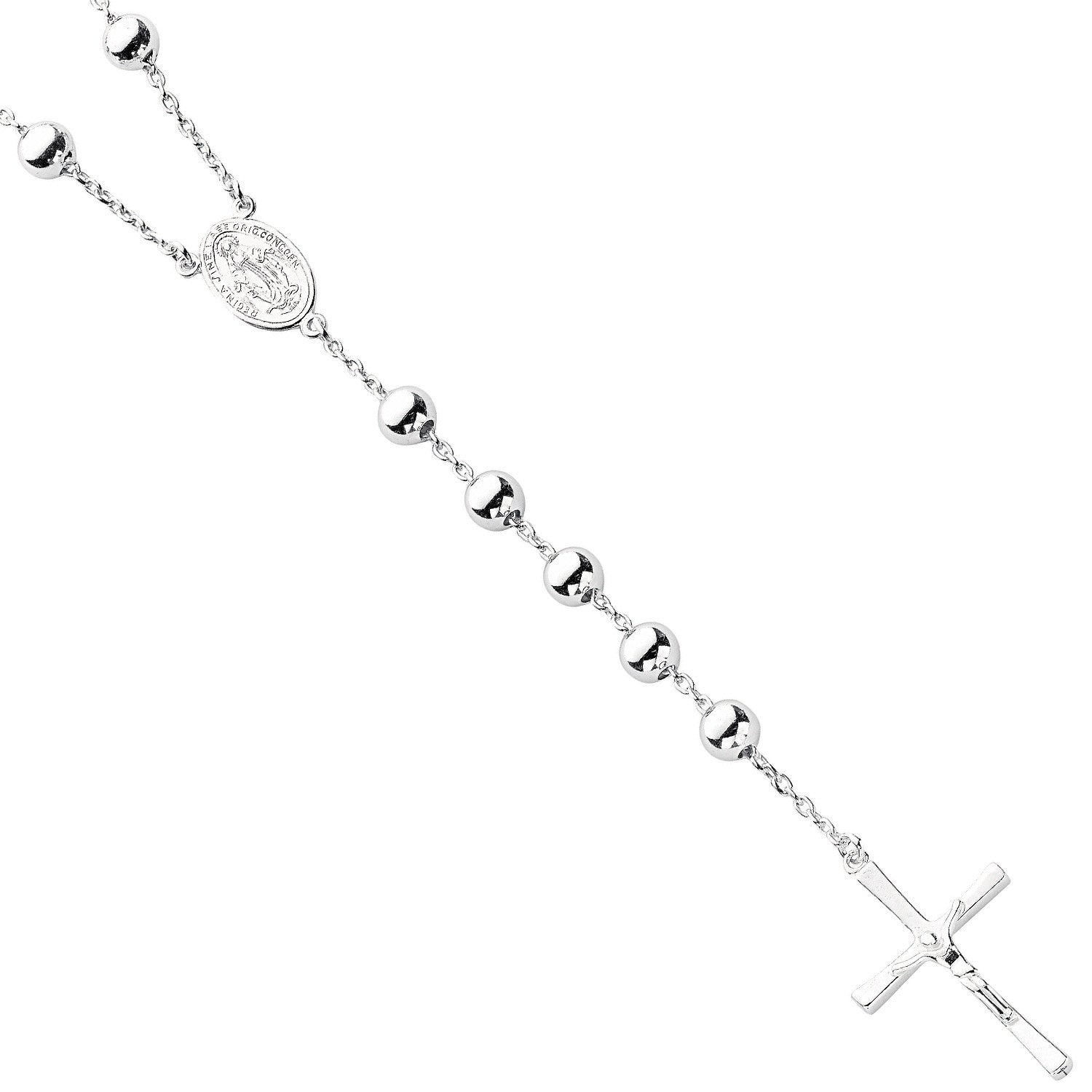 Silver Rosary Beads 28" - Silver