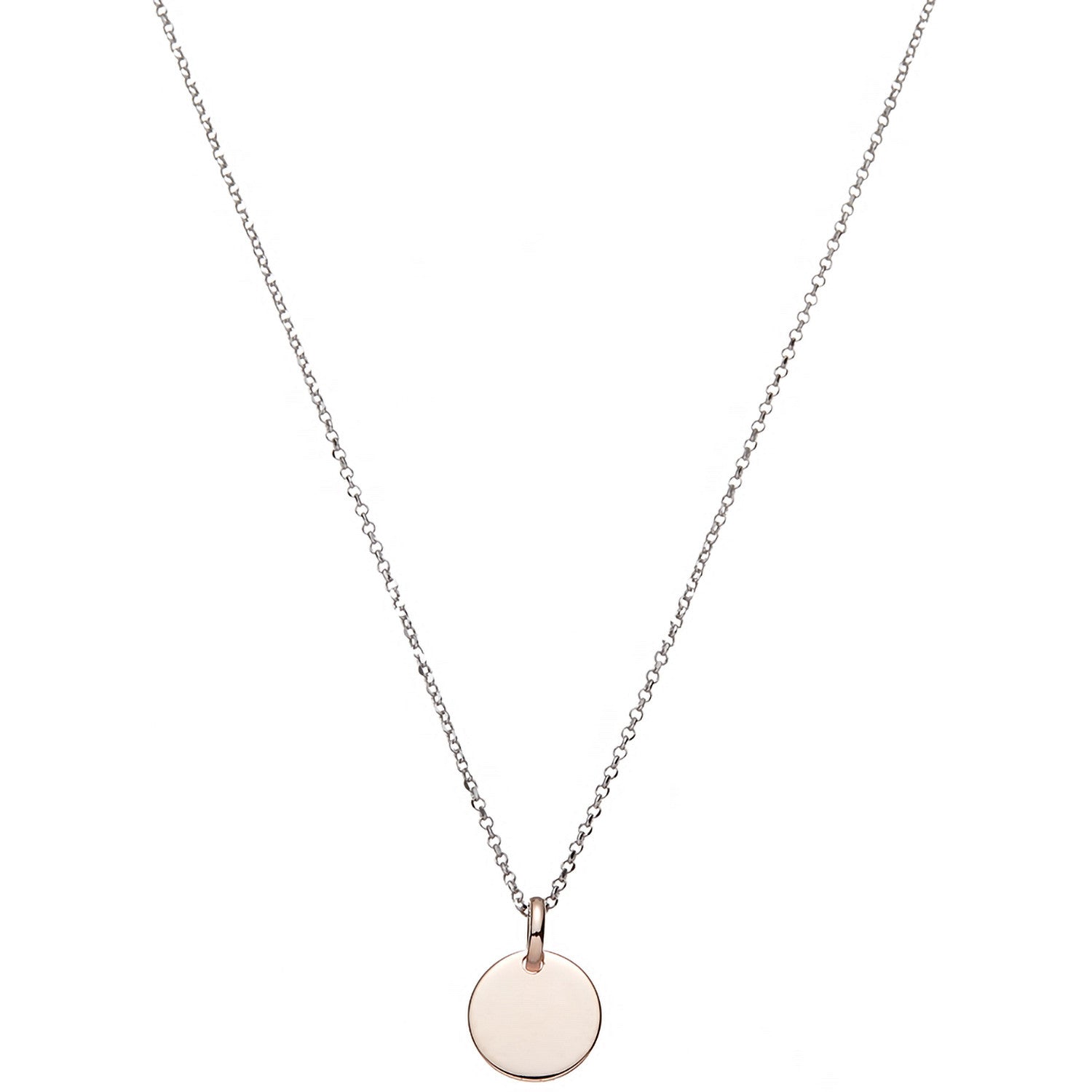 Silver Chain with Solid Rose Circle Pendant - Silver