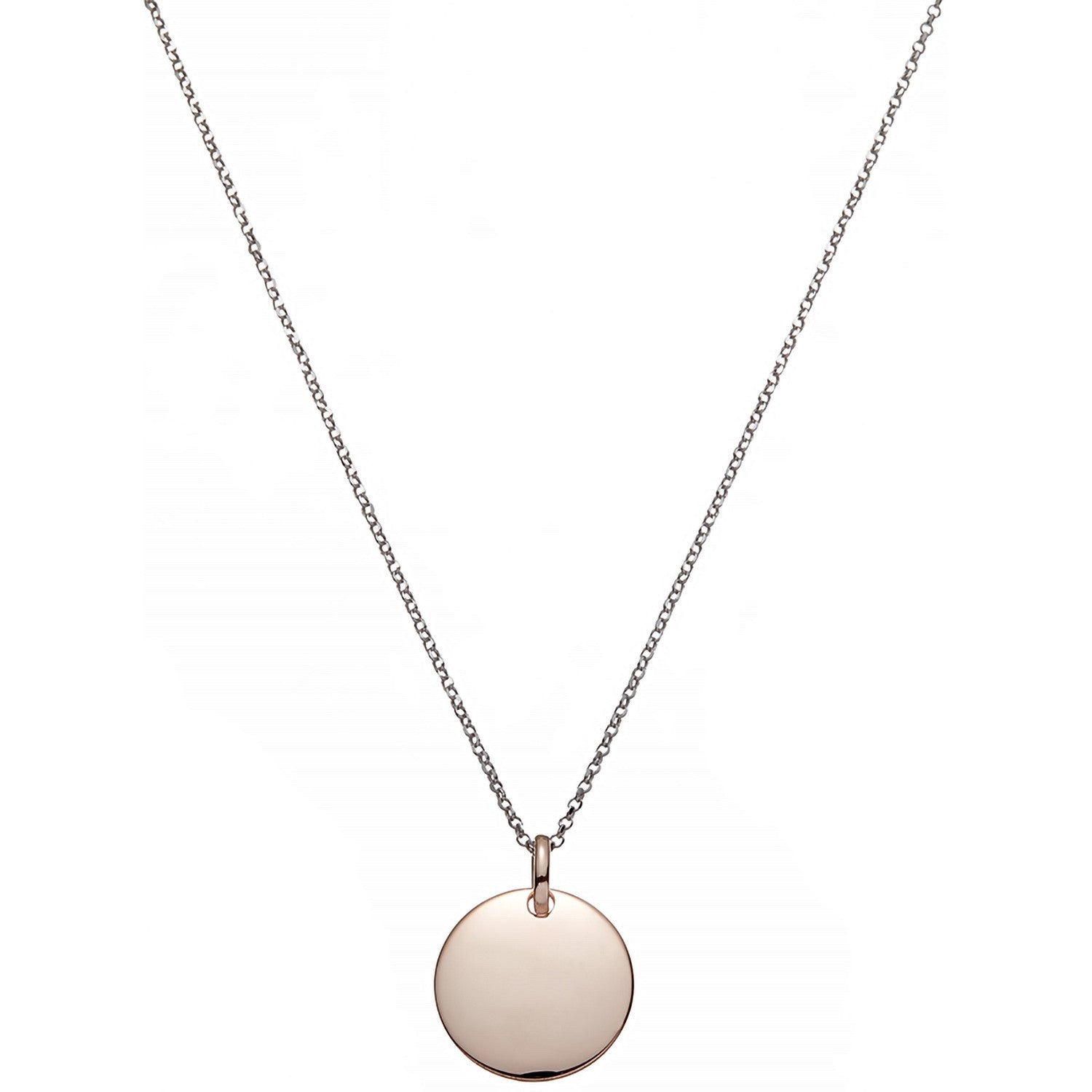 Silver Chain with Solid Rose Circle Pendant - Silver