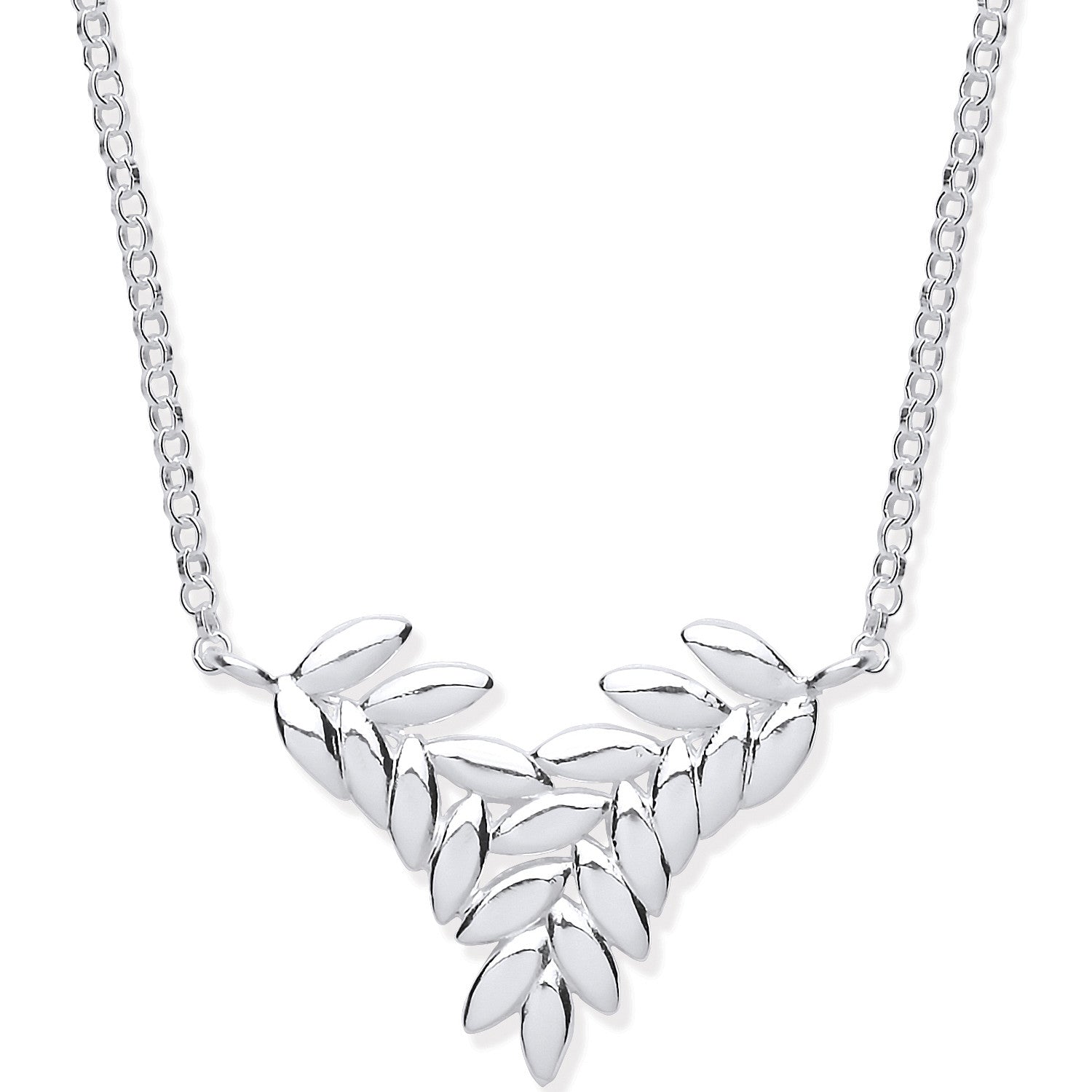 Silver Barley Leaf Necklace 16" - Silver