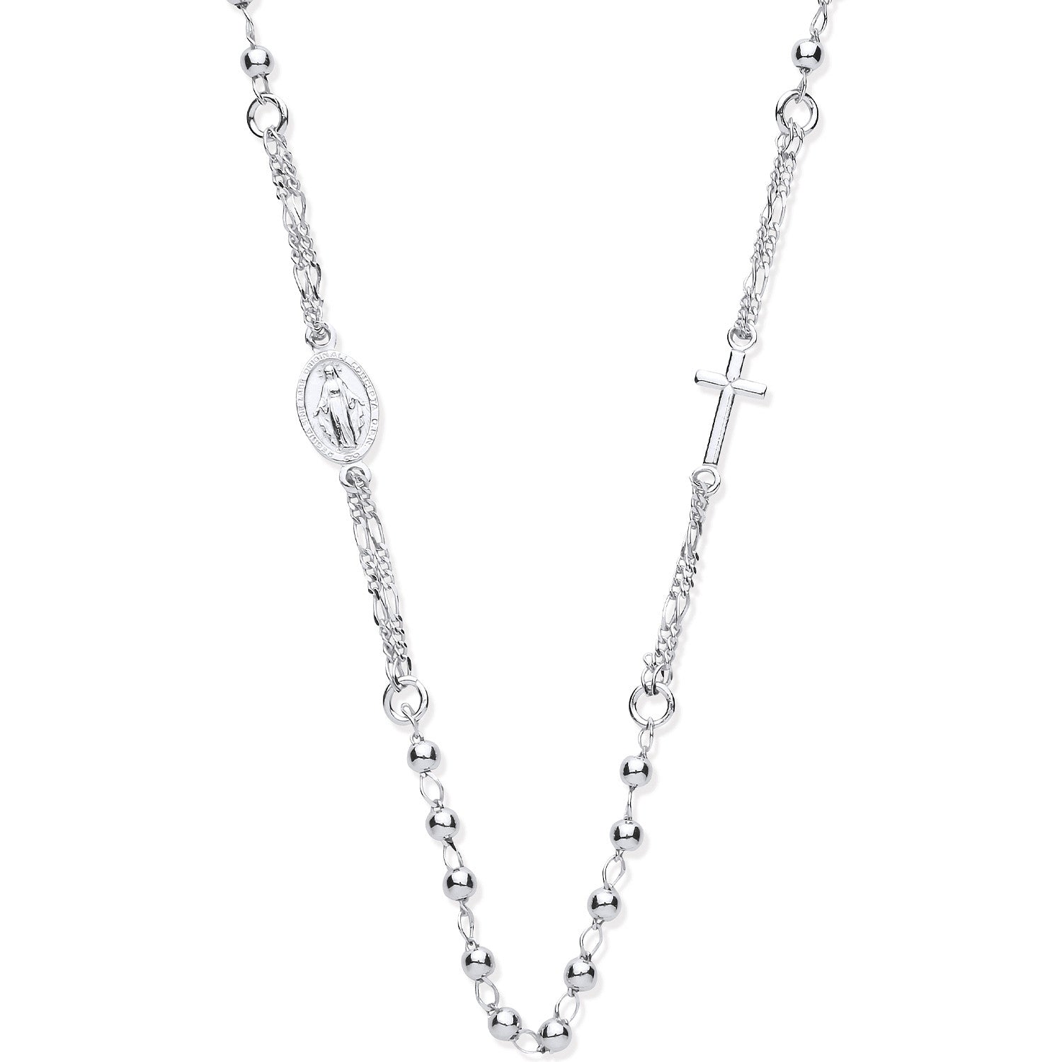 Silver Rosary Beads 18" Chain - Silver