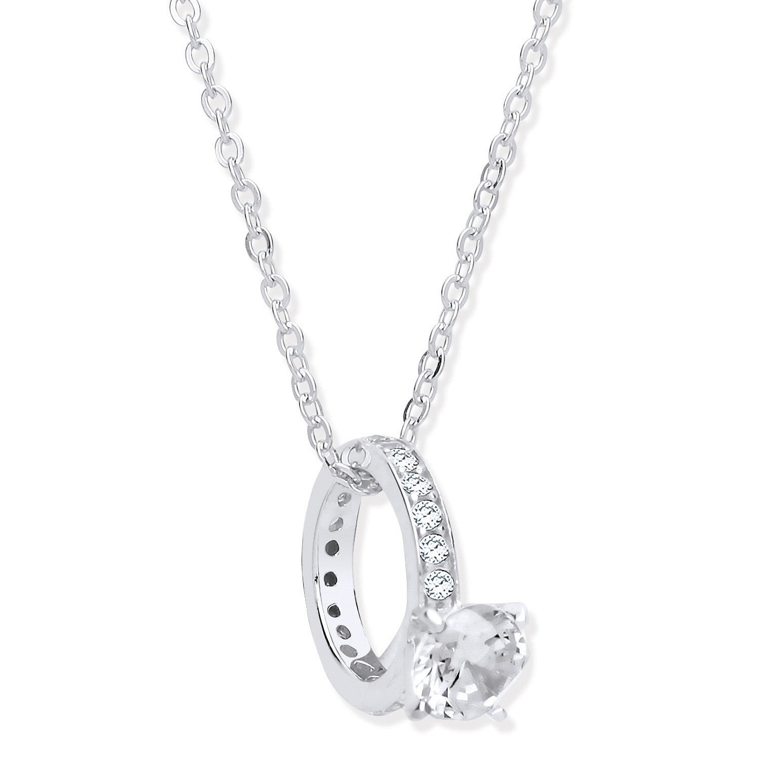 Silver Little Girls Big Diamond Ring Cubic Zirconia Chain - Silver