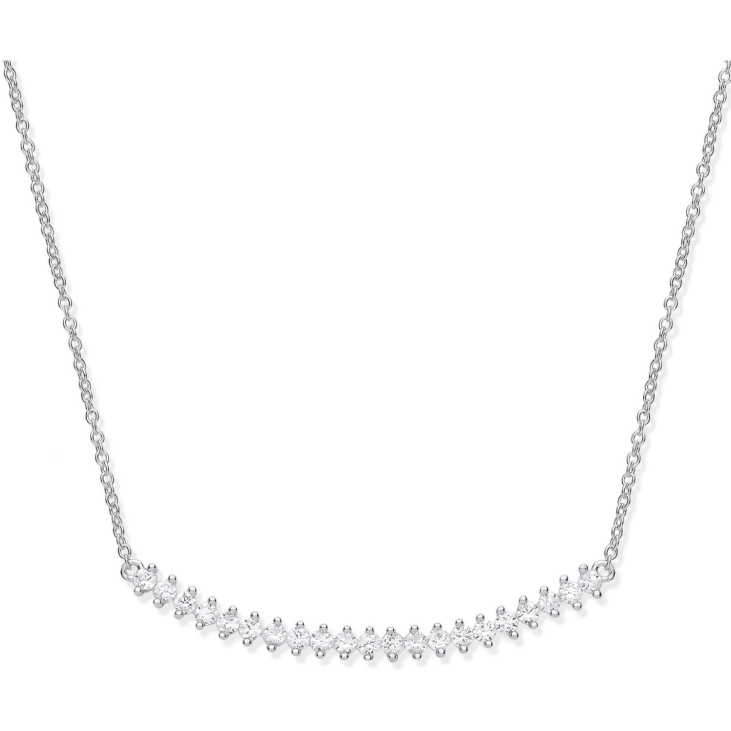 Silver Chic Curved Bar Cubic Zirconia 17" Necklace - Silver