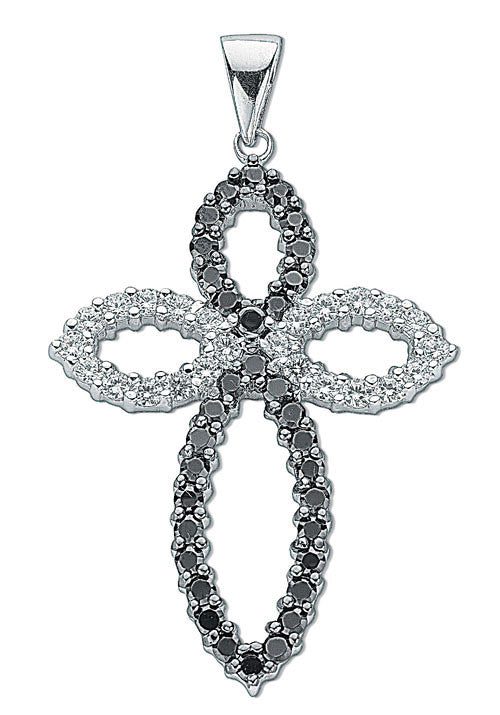Silver Black & White Fancy Cubic Zirconia Cross - Silver
