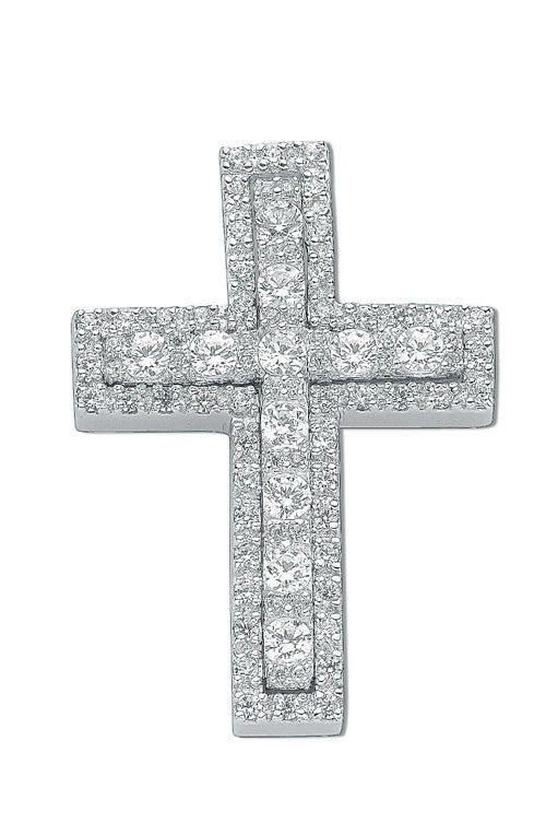 Silver Fancy Cubic Zirconia Cross - Silver