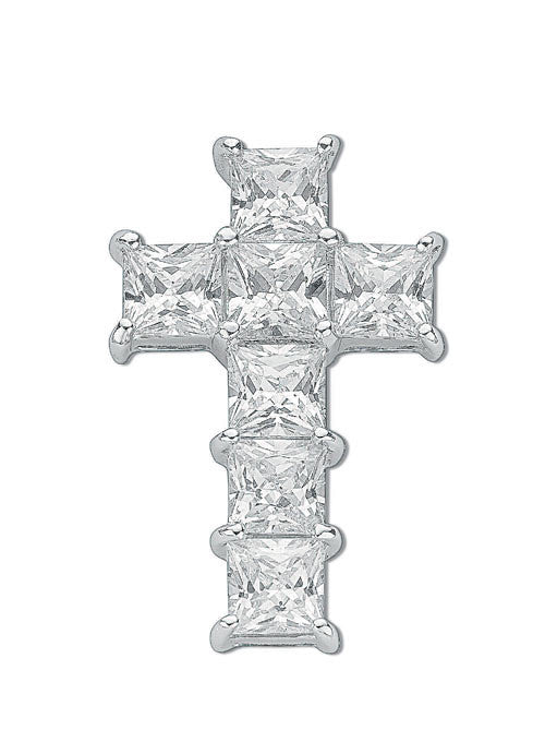 Silver Princess Cut Cubic Zirconia Cross - Silver