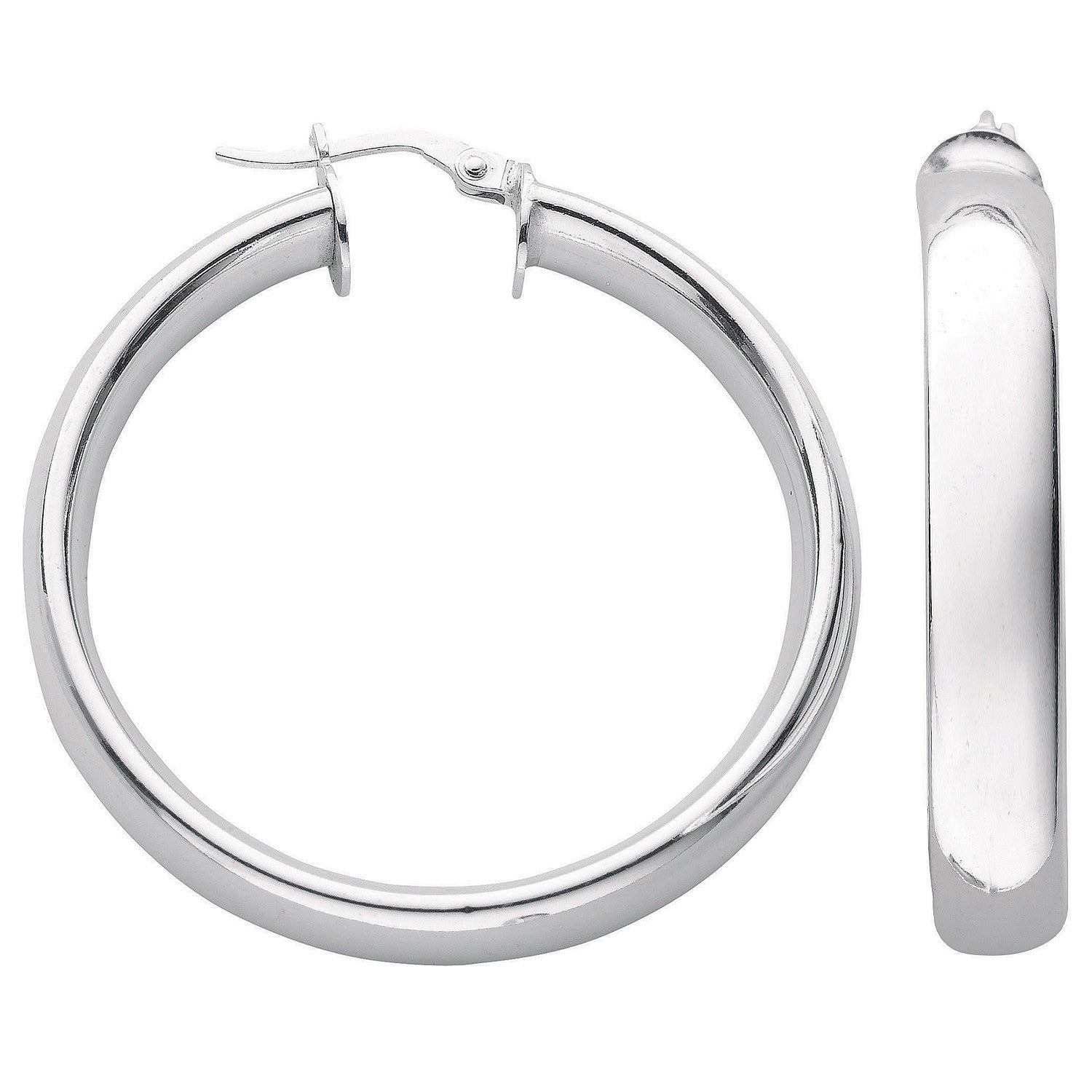 Silver D Shaped Hoop Earrings - Silver