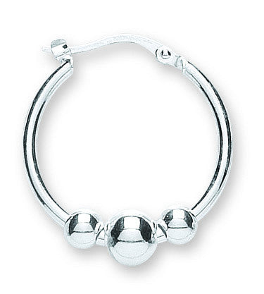 Silver Fancy Ball Hoop Earrings - Silver