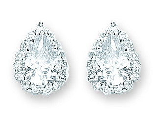 Silver Pear Shaped Cubic Zirconia Cluster Stud Earrings - Silver
