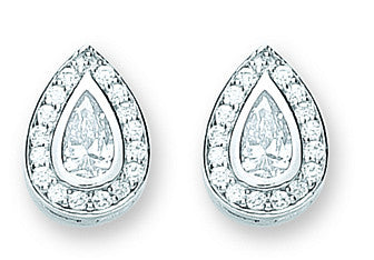 Silver Pear Shaped Cubic Zirconia Cluster Stud Earrings - Silver