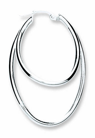 Silver Oval Shaped Double Hoop Earrings - Silver