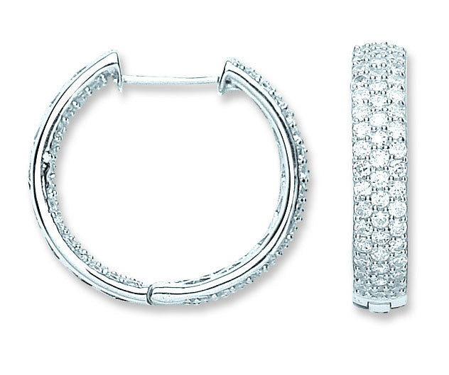 Silver Pave Set Cubic Zirconia Hoop Earrings - Silver