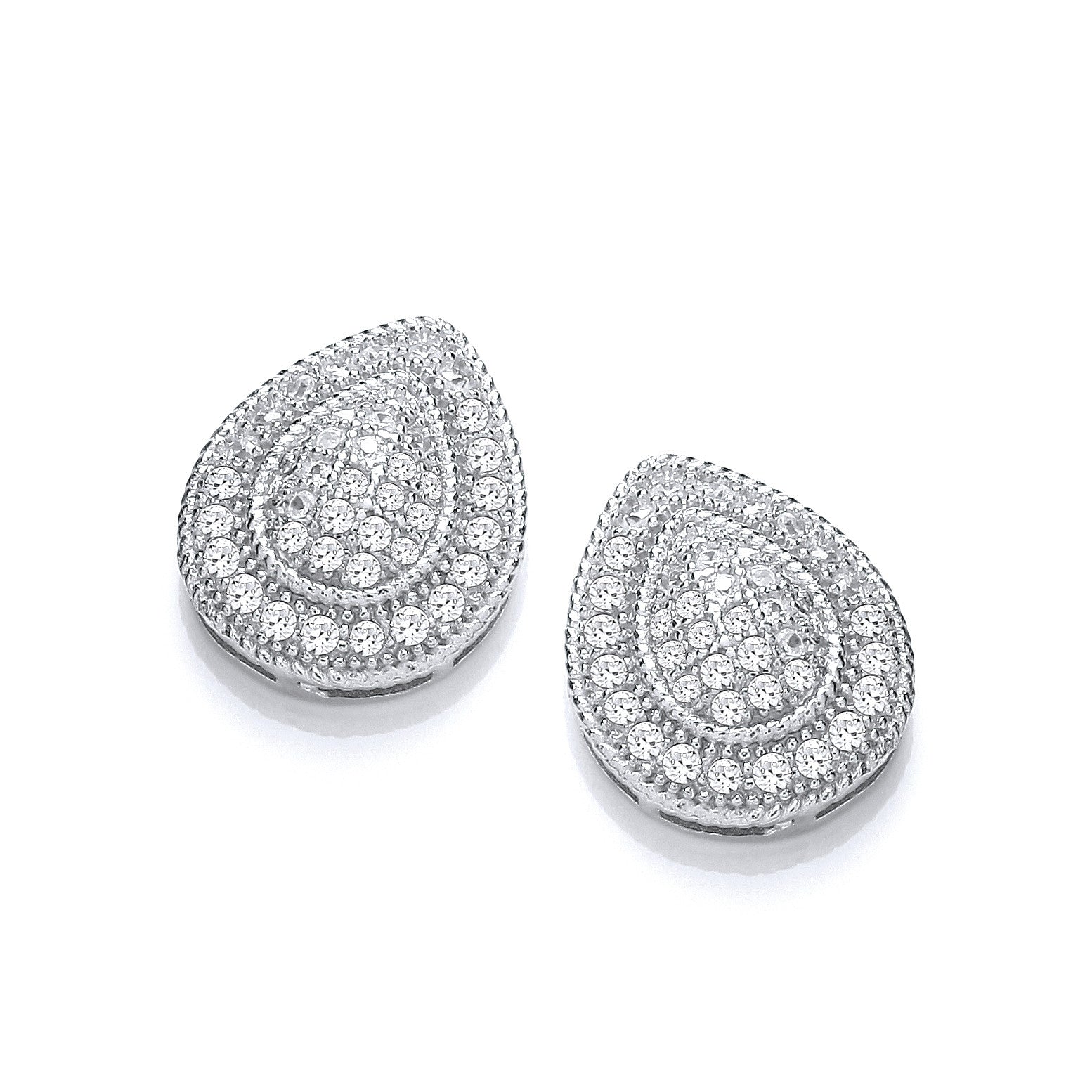 Silver Teardrop Cubic Zirconia Cluster Stud - Silver