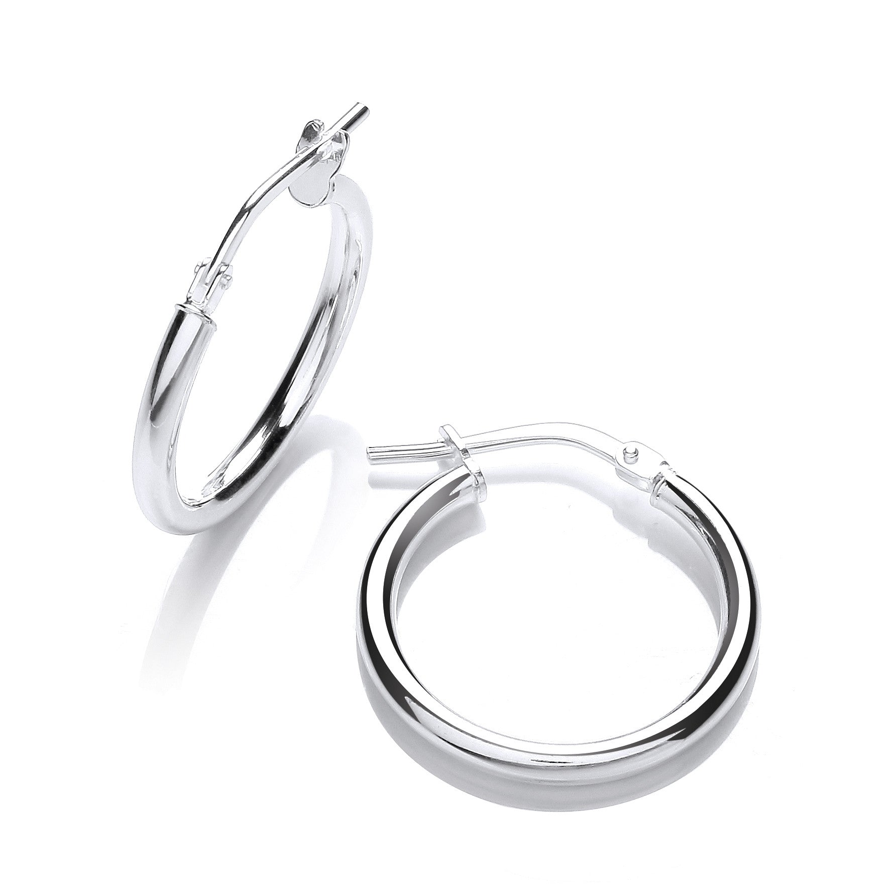 Silver Round Tube 15mm Hoop Earrings - Silver