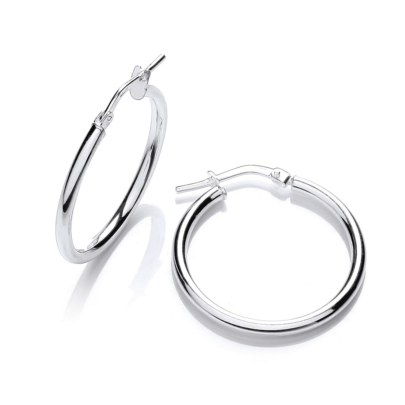 Silver Round Tube 20mm Hoop Earrings - Silver