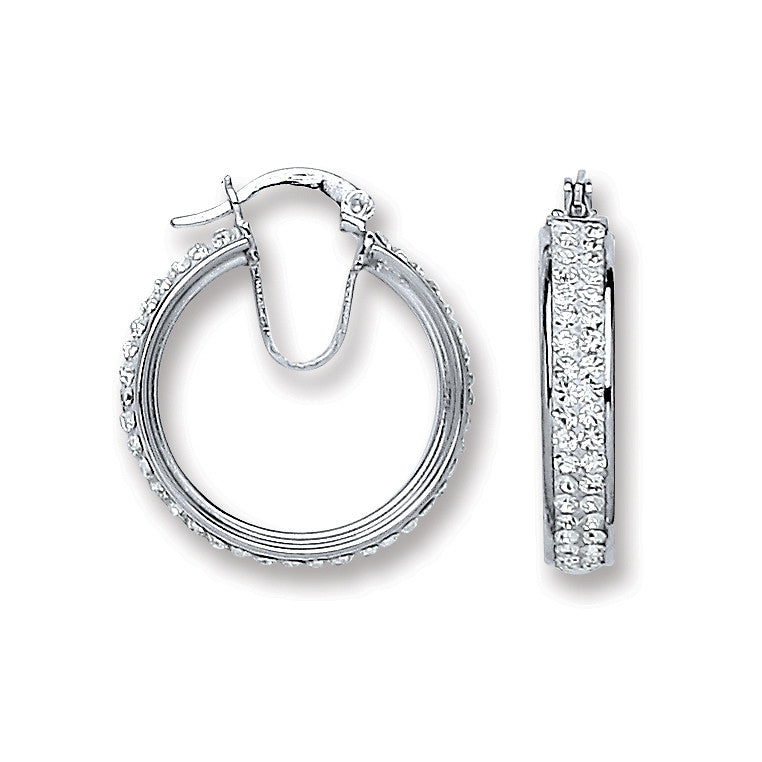 Boucles d'oreilles créoles argentées avec cristaux - Argent