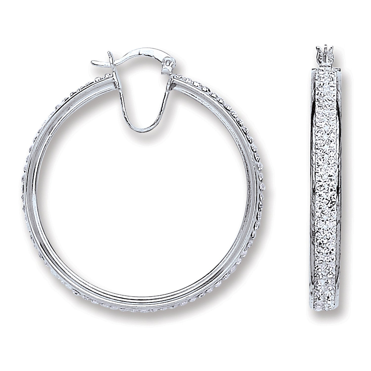 Silver Large Hoop Crystal Earrings - Silver