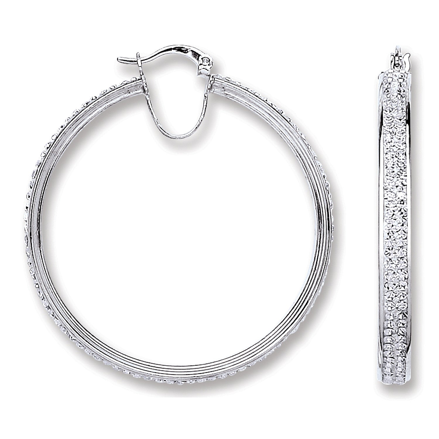 Silver Extra Large Hoop Crystal Earrings - Silver