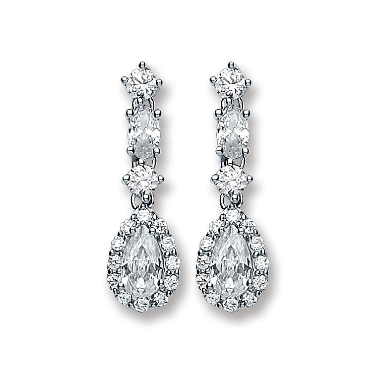 Silver Cubic Zirconia Graduated Teardrop Stud Earrings - Silver