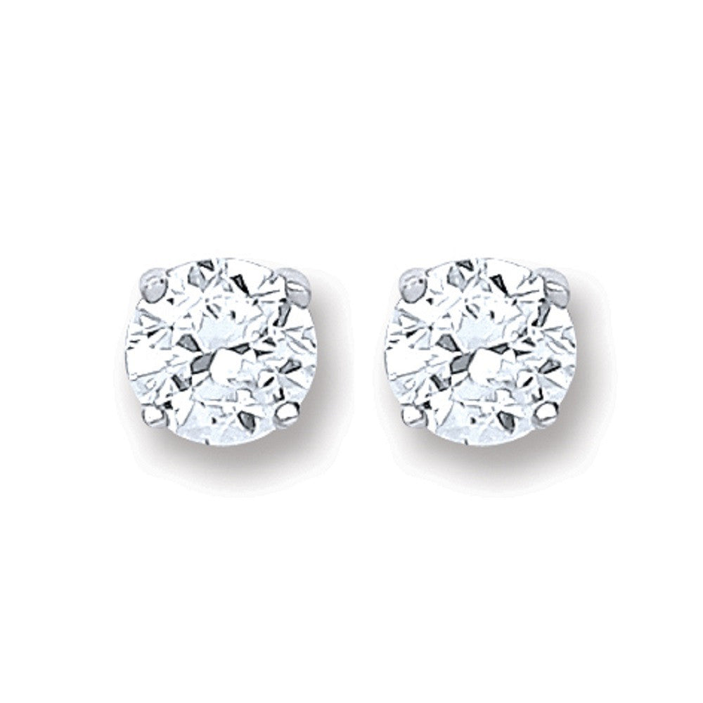 Silver Brilliant Cut Cubic Zirconia 6mm Claw Set Stud - Silver