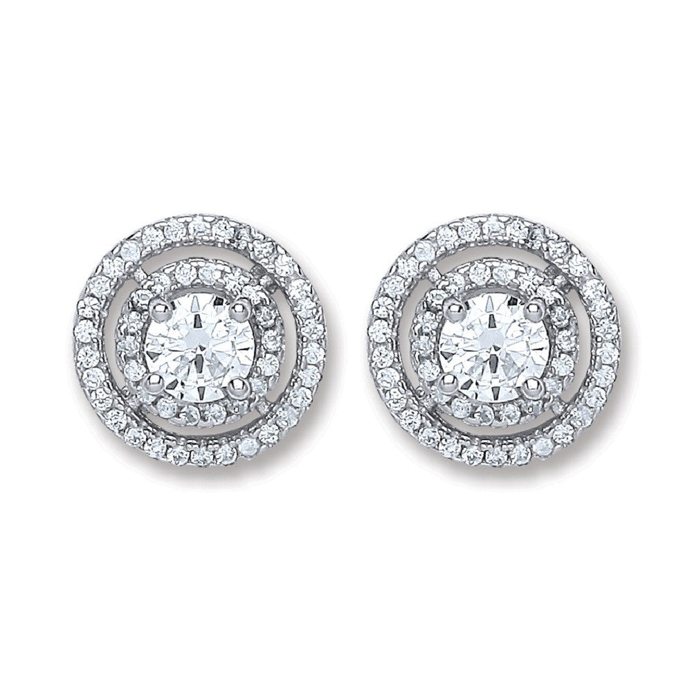 Silver Fancy Round Stud Earrings - Silver