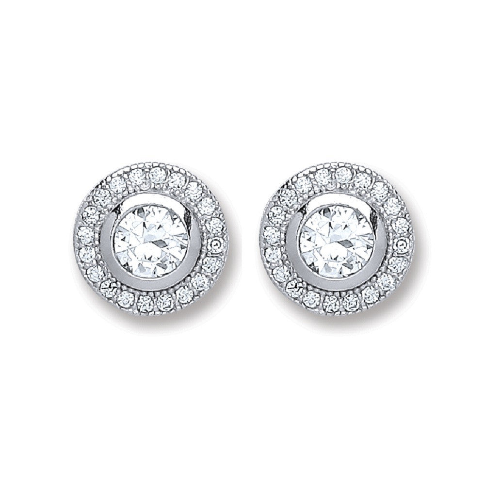 Silver Round Cubic Zirconia Stud Earrings - Silver