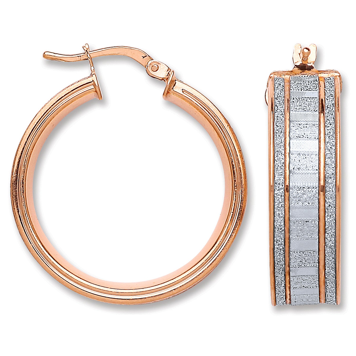 Silver Rose Moondust Stone Illusion Effect Hoop Earrings - Silver