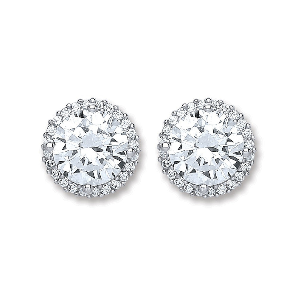 Silver Cubic Zirconia Round Stud Earrings - Silver
