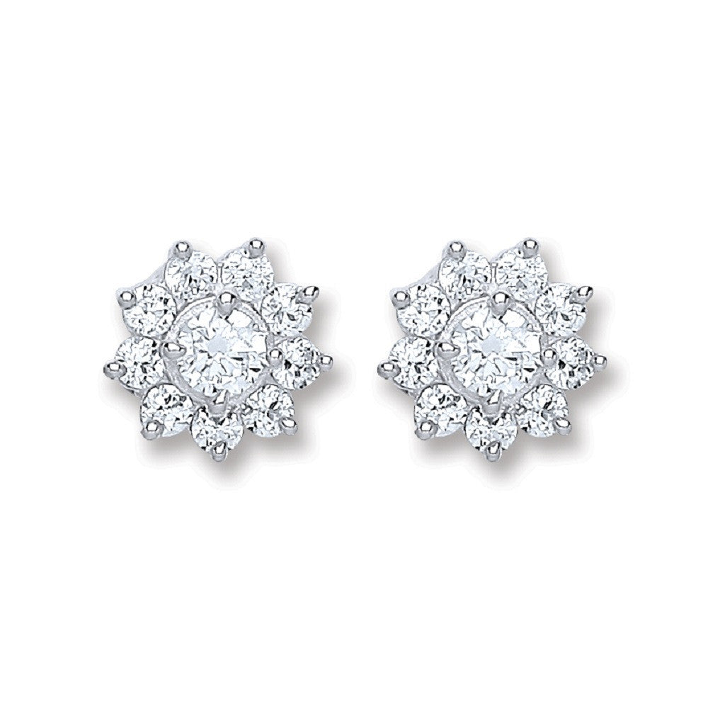 Silver Cubic Zirconia Cluster Stud Earrings - Silver