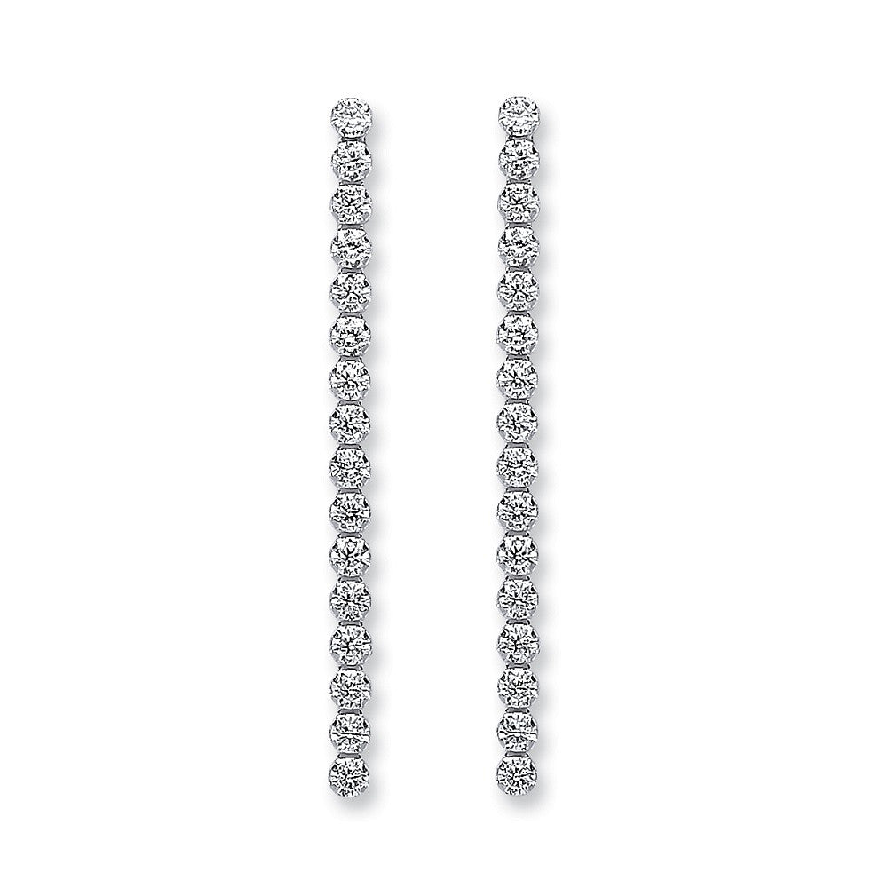 Silver Single Row Cubic Zirconia Drop Earrings - Silver