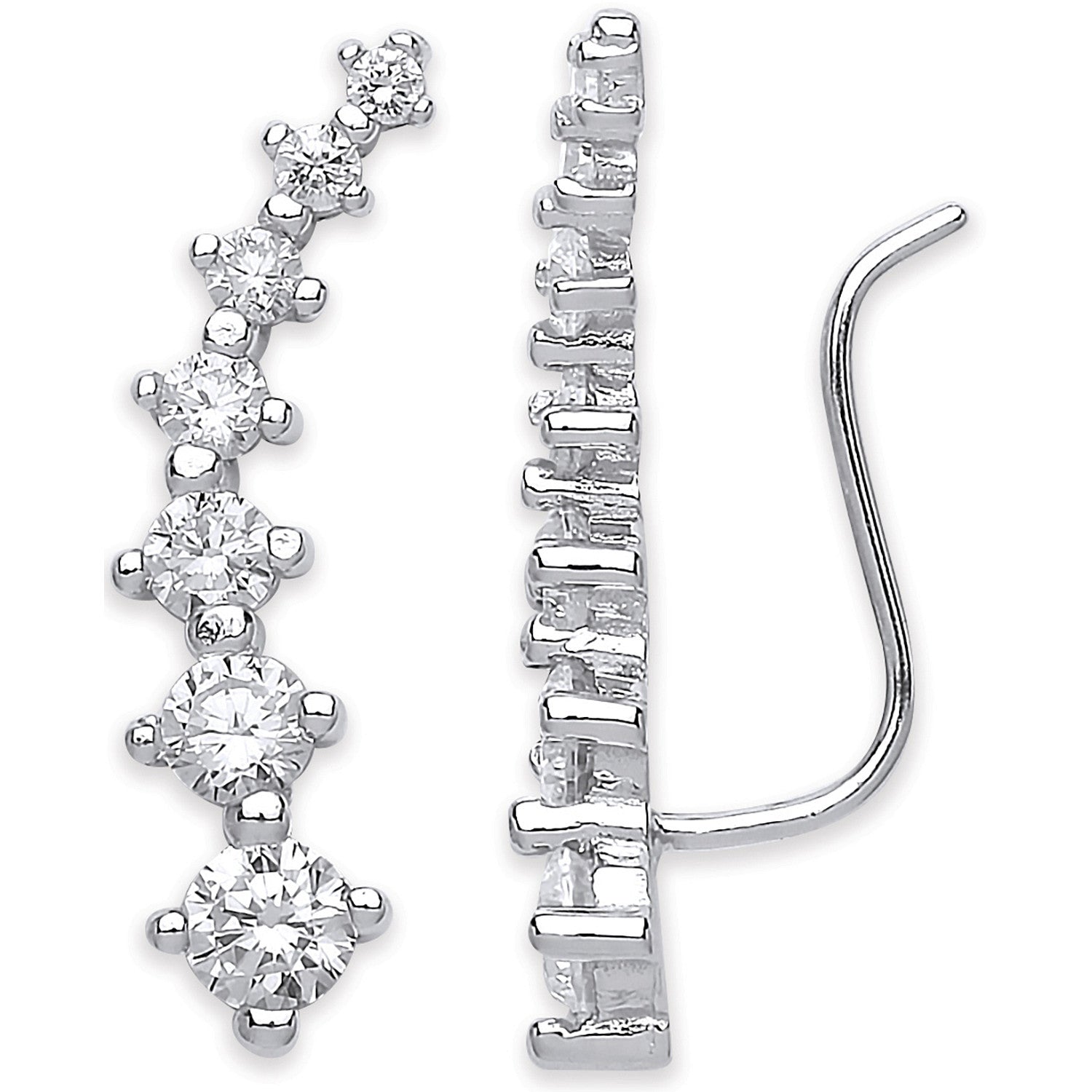Silver Arc-shaped Ear Hook Claw Set Cubic Zirconia Ear Clip Earrings - Silver