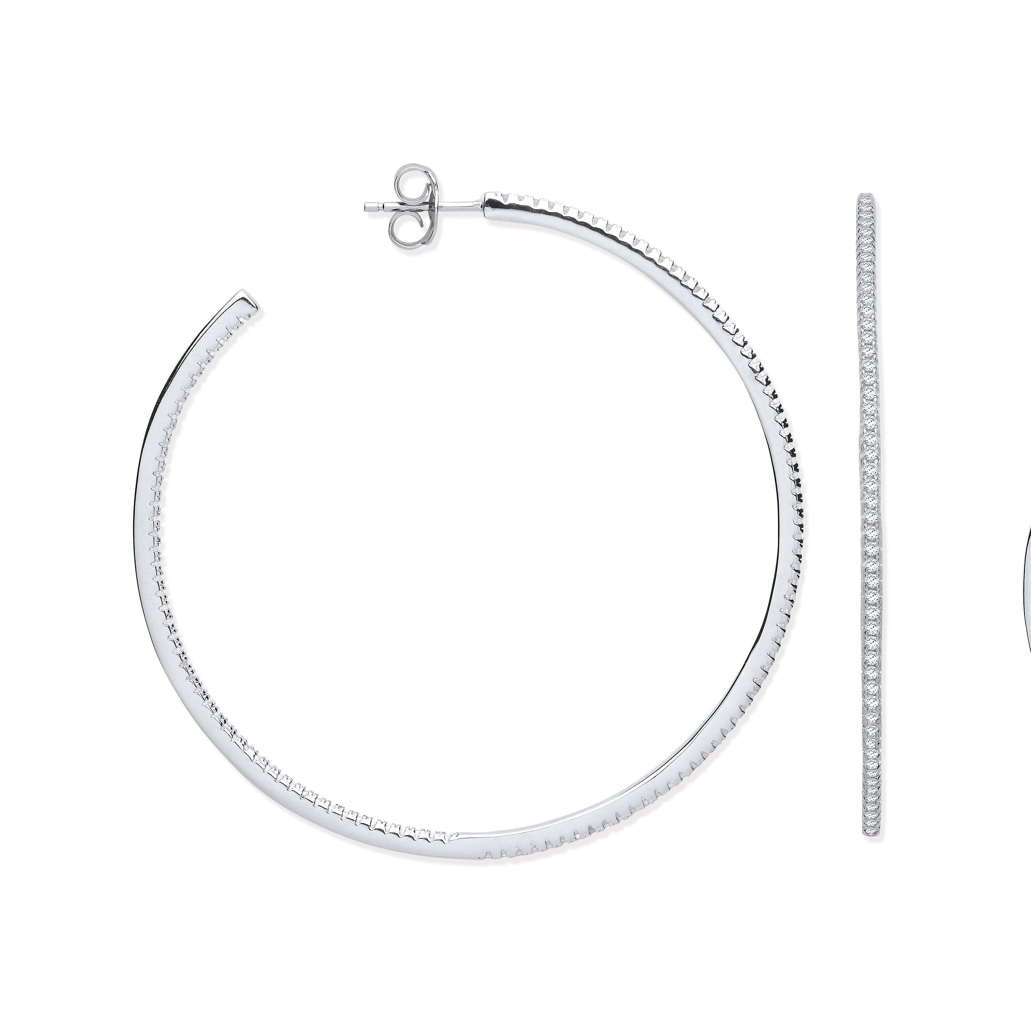 Silver Cubic Zirconia Large Hoop Earrings - Silver