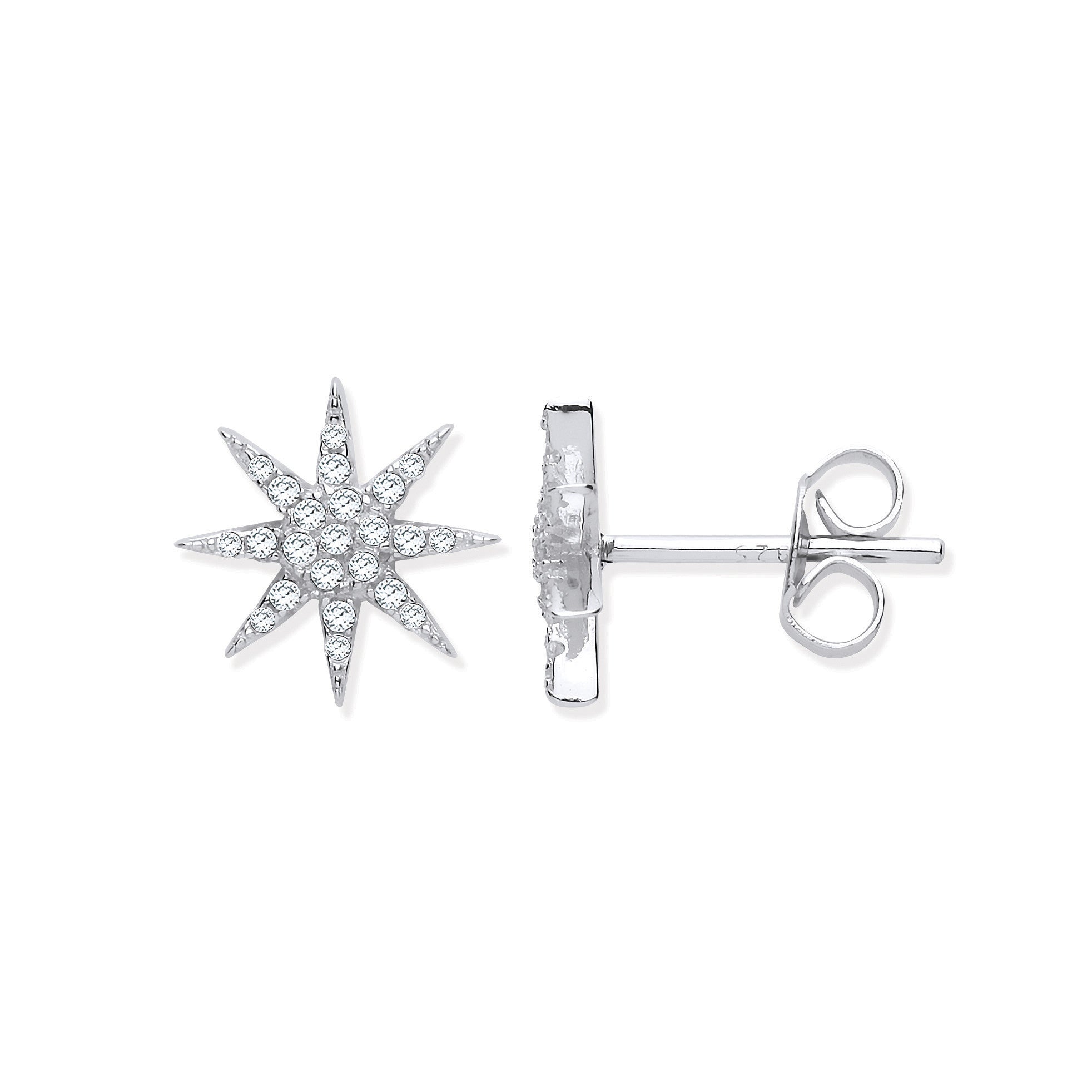 Silver Starburst Cubic Zirconia Studs - Silver