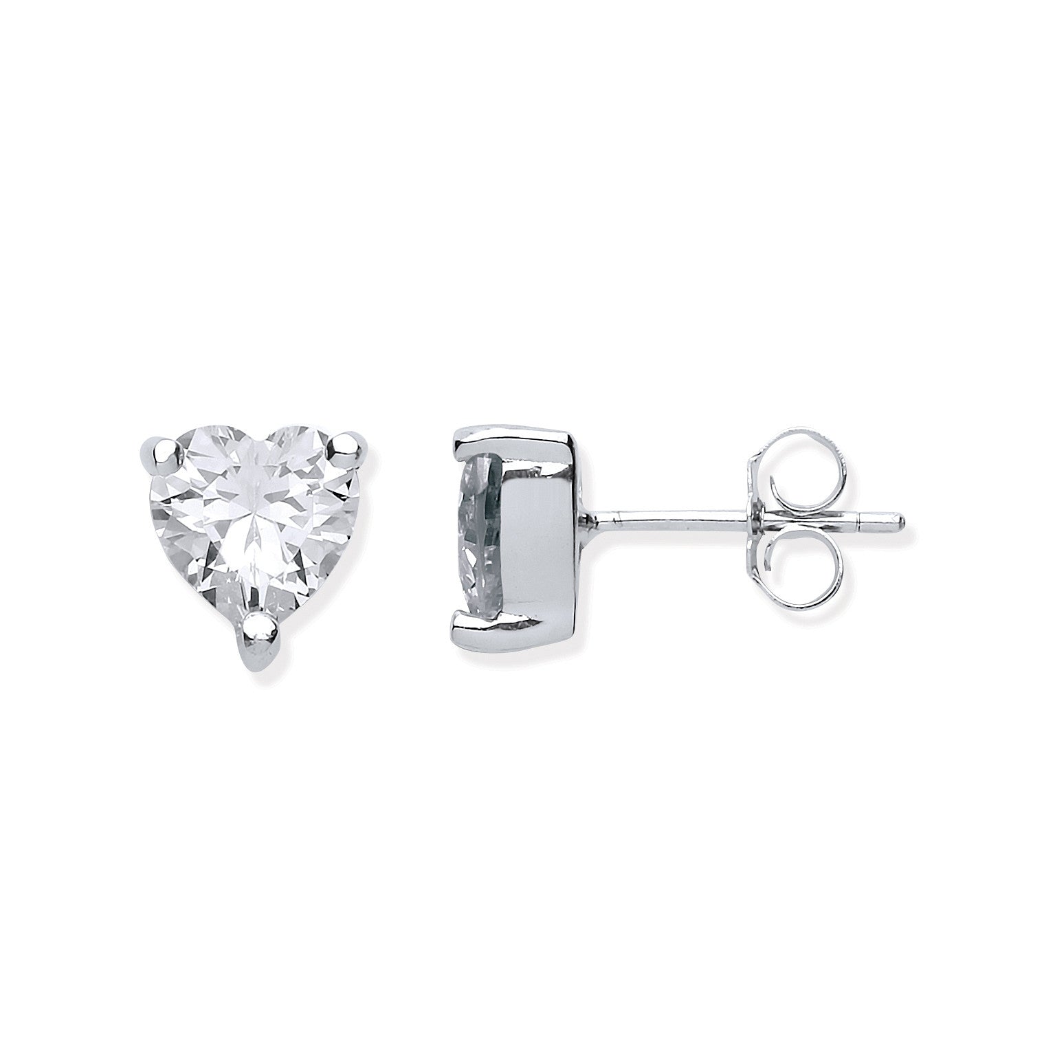 Silver Heart Cut Cubic Zirconia Stud Earrings - Silver